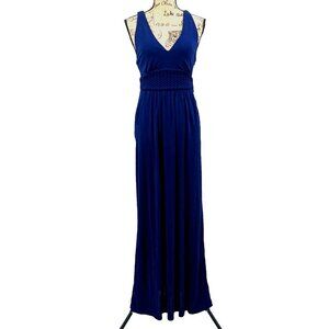 Maeve Dress Women 4 Blue V-Neck Pockets Sleeveless Braided Waist‎ Maxi Elegant